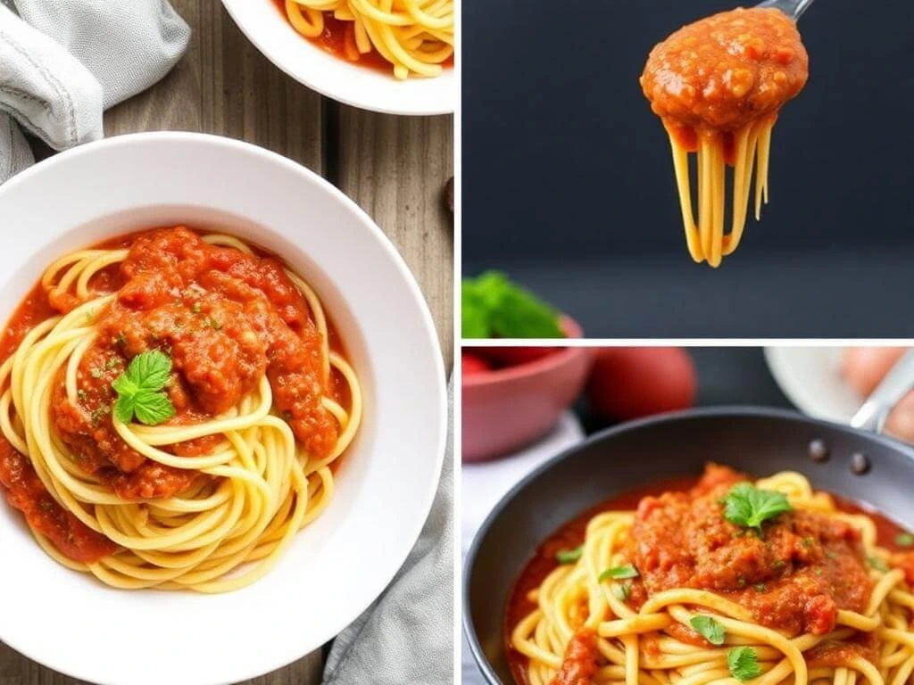 A creamy roasted red pepper sauce served over pasta with herbs.