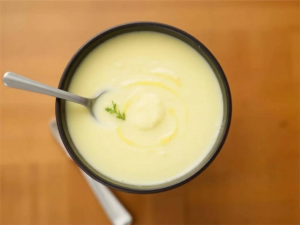 A close-up of a bowl of potato soup topped with crispy bacon bits and shredded cheese