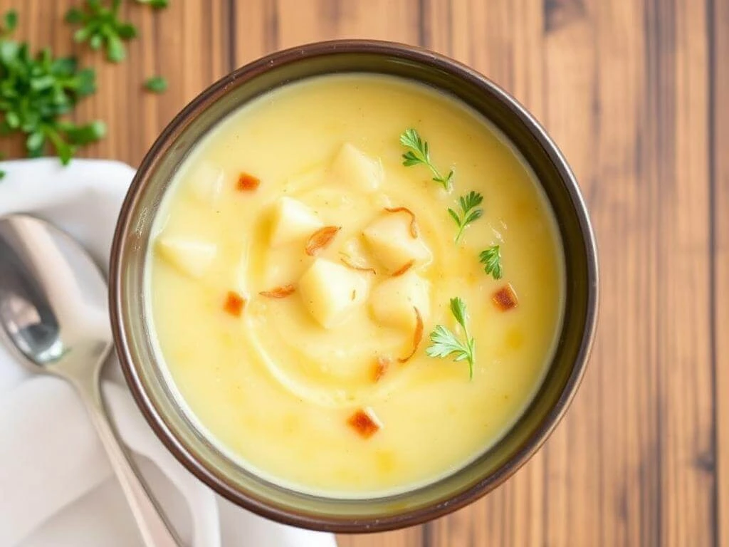 A thermos filled with potato soup, ready for a picnic or lunch on the go.