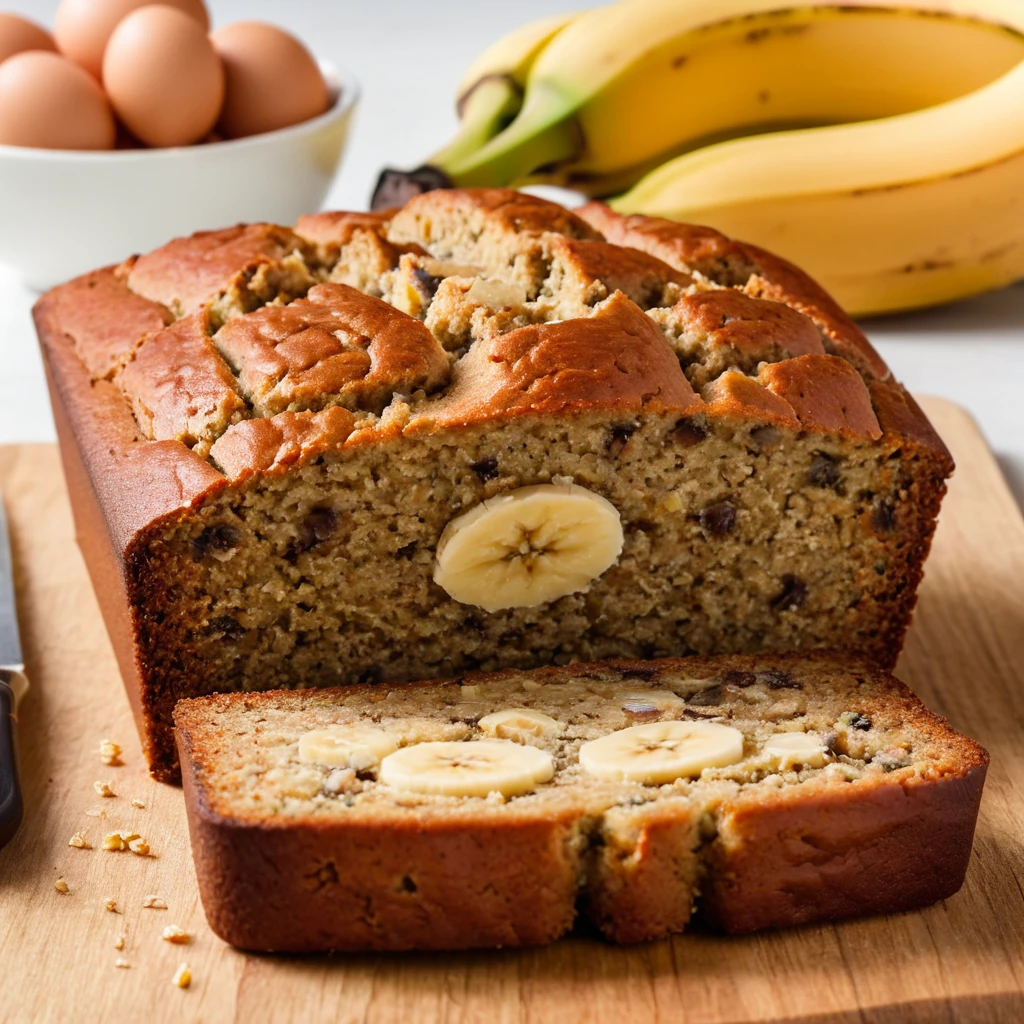 Plant-based ingredients like flaxseed, almond milk, and coconut oil for vegan banana loaf.