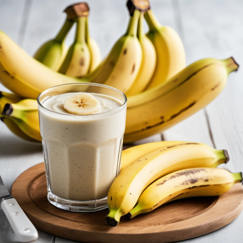 Fluffy banana pancakes made with protein powder, oats, and eggs.