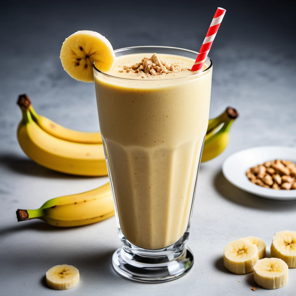 A bowl of banana oatmeal topped with protein powder and flaxseeds.