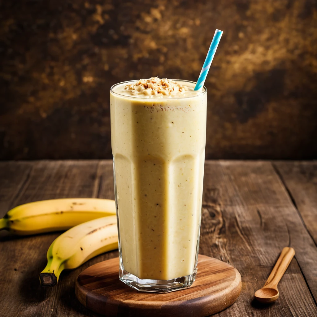 A protein bowl with sliced banana, peanut butter, and chia seeds.