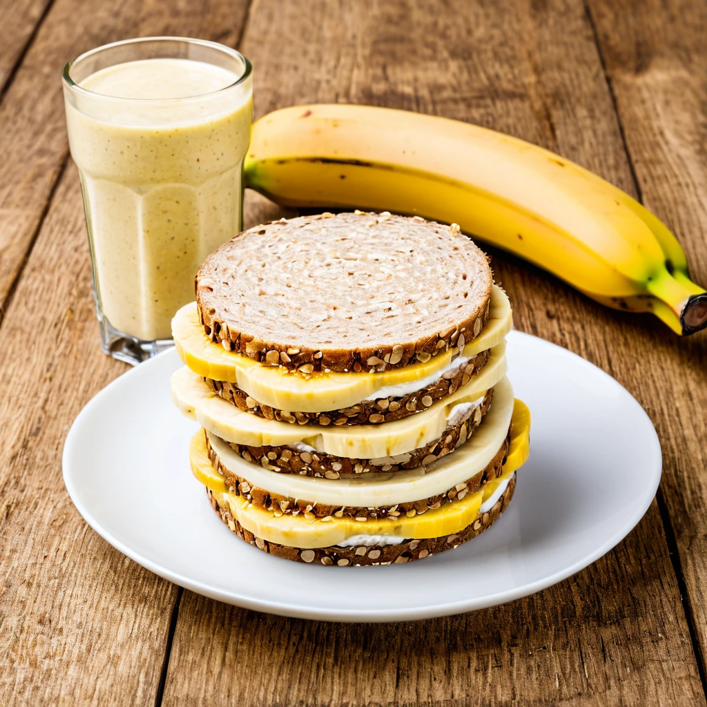 Toast with peanut butter, sliced banana, and protein powder topping.