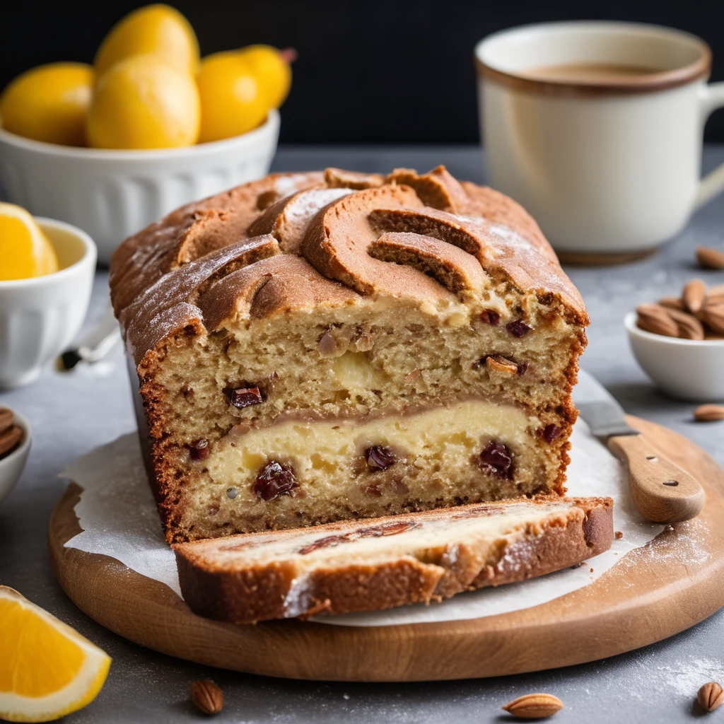 Mixing banana cake batter with sourdough starter and ripe bananas."