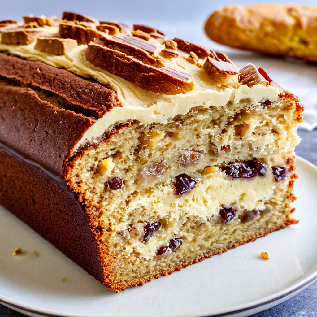 "A slice of sourdough banana cake with whipped cream on top."