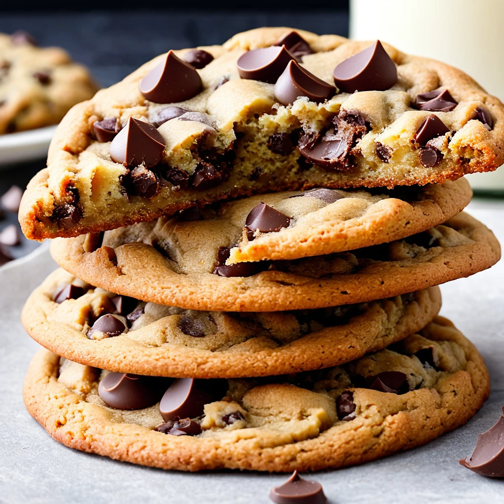 Freshly baked sourdough chocolate chip cookies on a cooling rack.