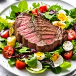 Grilling a juicy steak on the barbecue for the perfect steak salad