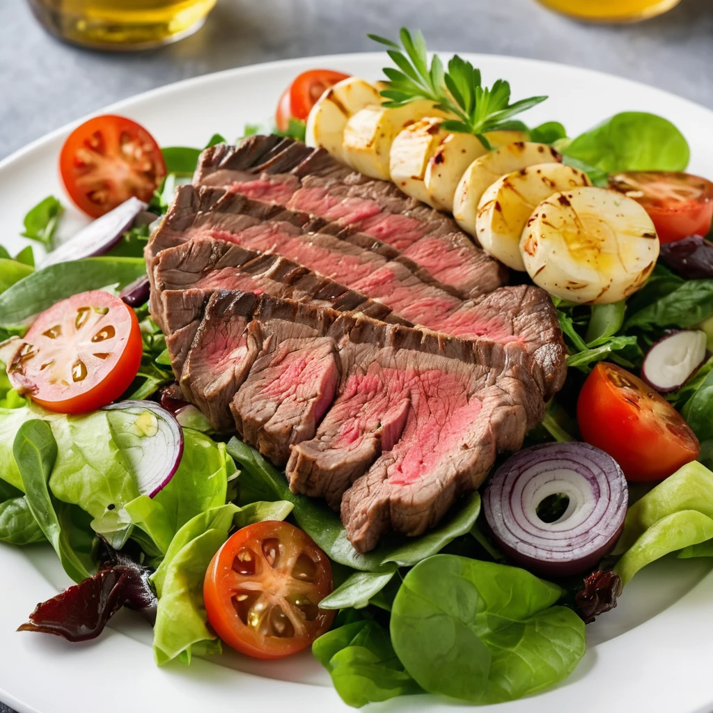 Slicing a perfectly cooked steak for the salad