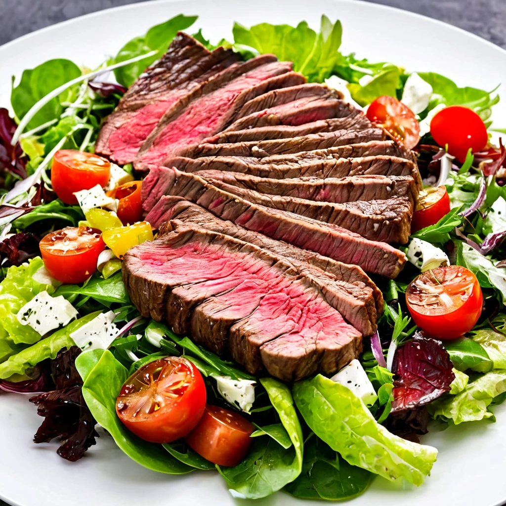 Fresh mixed greens prepared for a steak salad