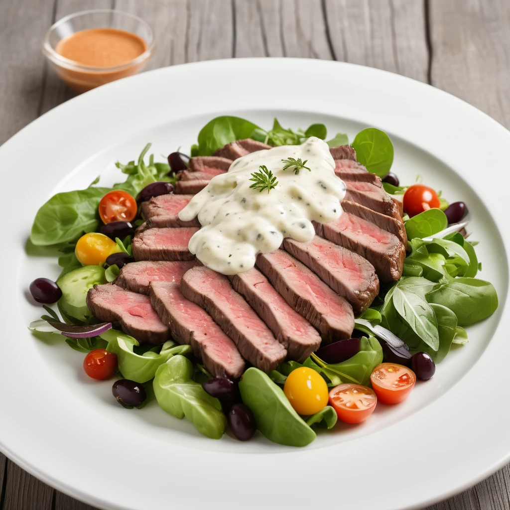 Garlic Parmesan Caesar Dressing on Steak Salad