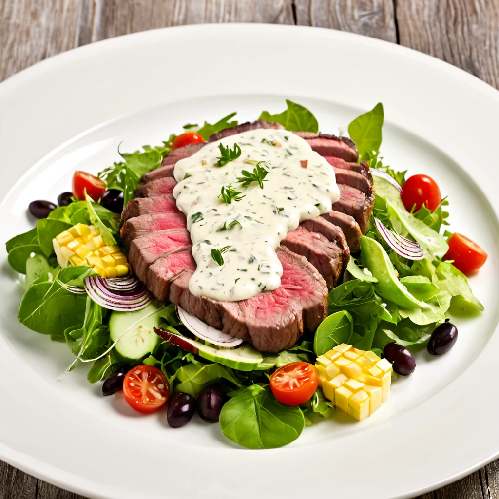 Avocado Lime Dressing on Steak Salad